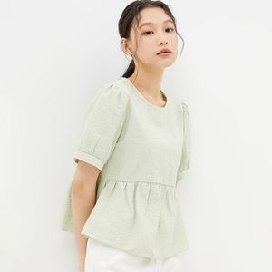 Light Green Textured Peplum Top - Women's